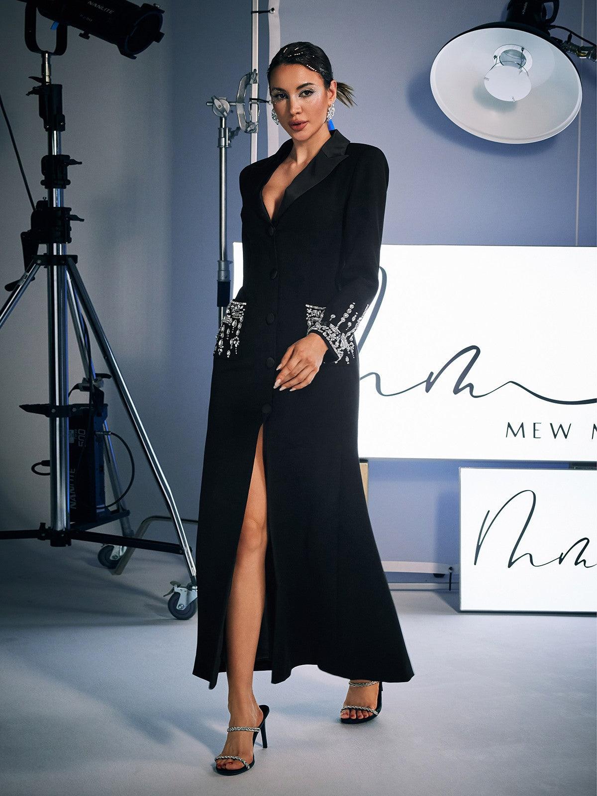 Abito blazer con strass Hassan in nero 