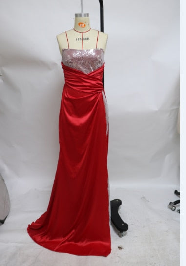 Vestito lungo senza maniche con spacchi e paillettes sexy, di buona qualità, nuovo ed elegante da donna, estivo e di vendita calda