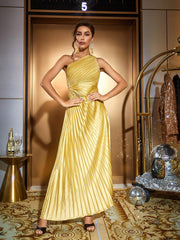Abito lungo Miller monospalla arricciato color oro 