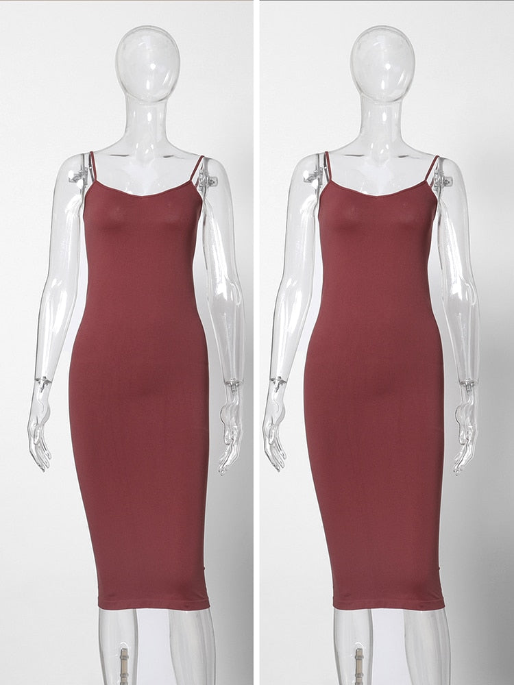 Jastie Abito sottoveste senza cuciture color carne 2023 Estate Donna Cinghie regolabili Sexy Abiti elasticizzati Aderente Slim Midi Dress Underdress