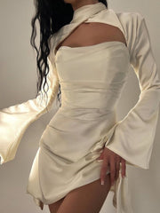 Abito estivo in raso di alta qualità, abito da festa da donna, abito bianco drappeggiato, abito da ballo per anziani