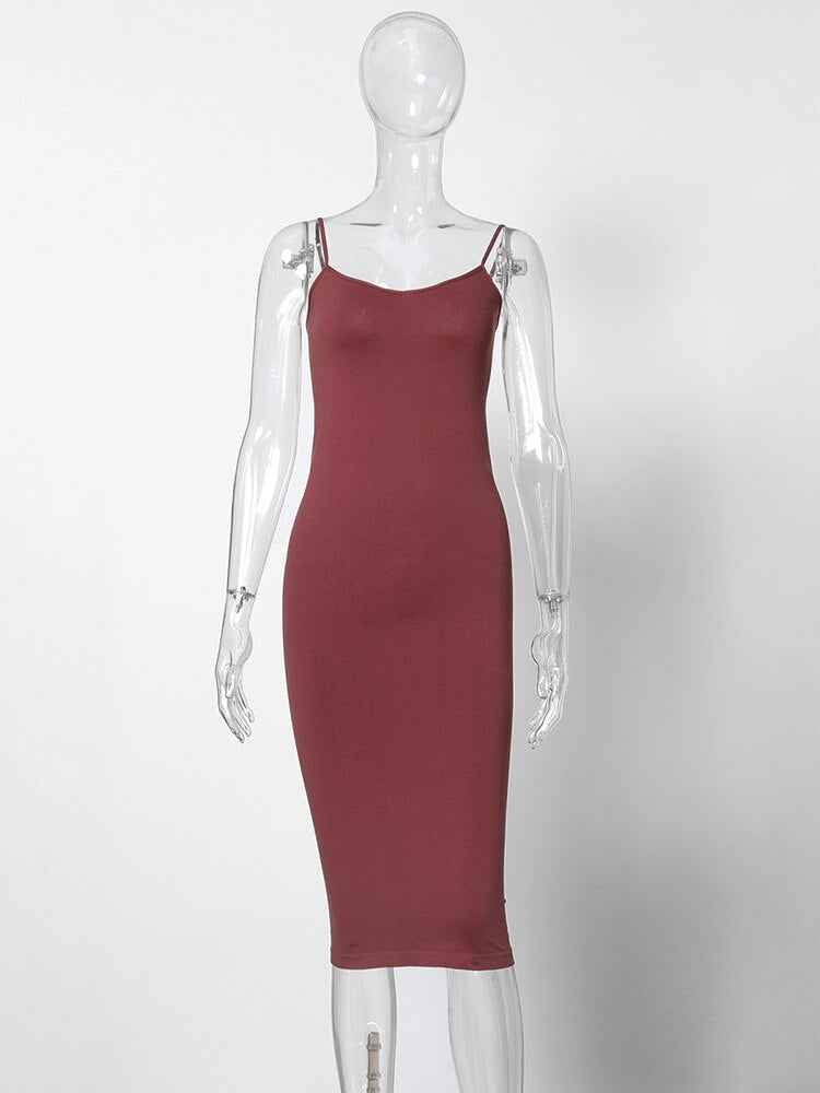 Jastie Abito sottoveste senza cuciture color carne 2023 Estate Donna Cinghie regolabili Sexy Abiti elasticizzati Aderente Slim Midi Dress Underdress