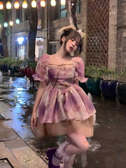Vestito Kawaii Lolita da donna, casual, a maniche corte, elegante, vintage, anche per feste, 2023, estivo, floreale, Y2K, mini abito femminile chic