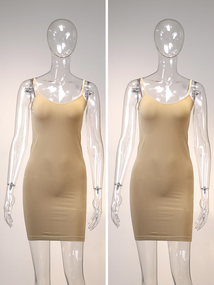 Jastie Abito sottoveste senza cuciture color carne 2023 Estate Donna Cinghie regolabili Sexy Abiti elasticizzati Aderente Slim Midi Dress Underdress