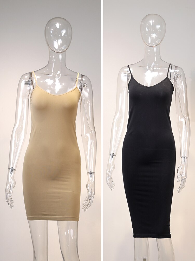 Jastie Abito sottoveste senza cuciture color carne 2023 Estate Donna Cinghie regolabili Sexy Abiti elasticizzati Aderente Slim Midi Dress Underdress