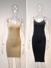 Jastie Abito sottoveste senza cuciture color carne 2023 Estate Donna Cinghie regolabili Sexy Abiti elasticizzati Aderente Slim Midi Dress Underdress