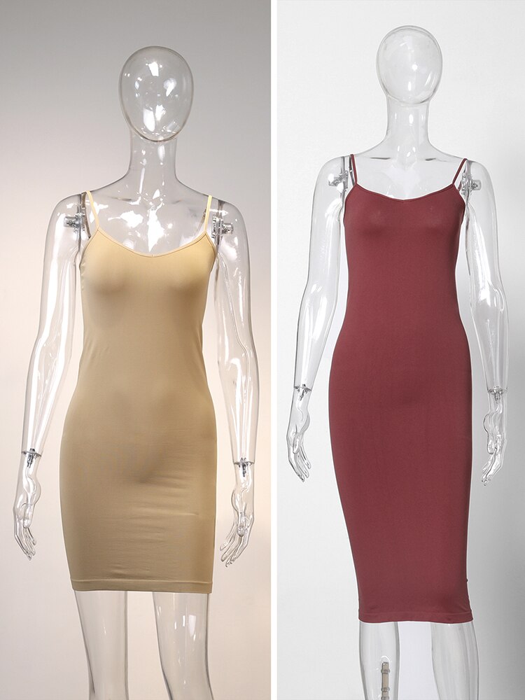 Jastie Abito sottoveste senza cuciture color carne 2023 Estate Donna Cinghie regolabili Sexy Abiti elasticizzati Aderente Slim Midi Dress Underdress