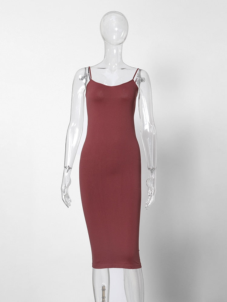 Jastie Abito sottoveste senza cuciture color carne 2023 Estate Donna Cinghie regolabili Sexy Abiti elasticizzati Aderente Slim Midi Dress Underdress