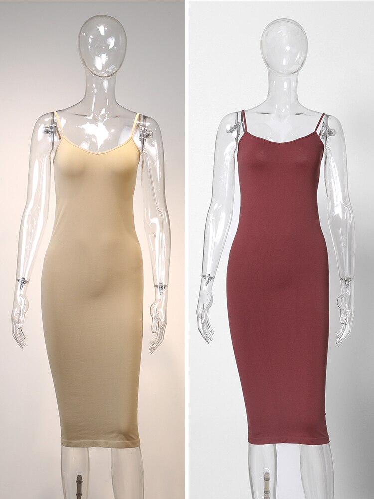 Jastie Abito sottoveste senza cuciture color carne 2023 Estate Donna Cinghie regolabili Sexy Abiti elasticizzati Aderente Slim Midi Dress Underdress