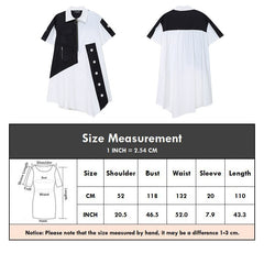 Vestito estivo casual asimmetrico da donna, con fori, in colore a contrasto, patchwork bianco e nero, taglia grande, vestibilità ampia, stile LLMD004