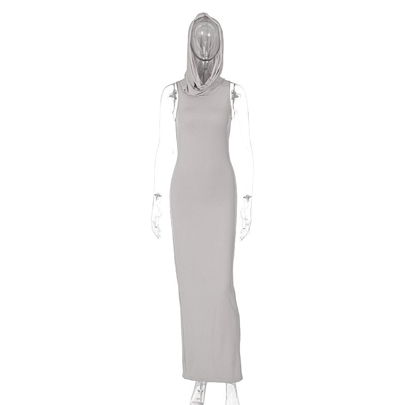 Abiti lunghi con cappuccio e maniche lunghe per donna, abito lungo nero attillato, abito aderente semplice autunno inverno 2023