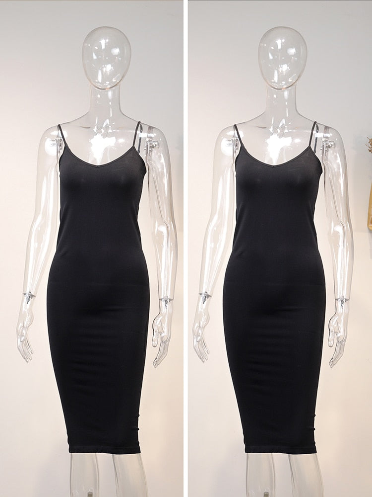 Jastie Abito sottoveste senza cuciture color carne 2023 Estate Donna Cinghie regolabili Sexy Abiti elasticizzati Aderente Slim Midi Dress Underdress