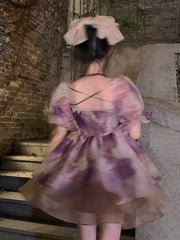 Vestito Kawaii Lolita da donna, casual, a maniche corte, elegante, vintage, anche per feste, 2023, estivo, floreale, Y2K, mini abito femminile chic