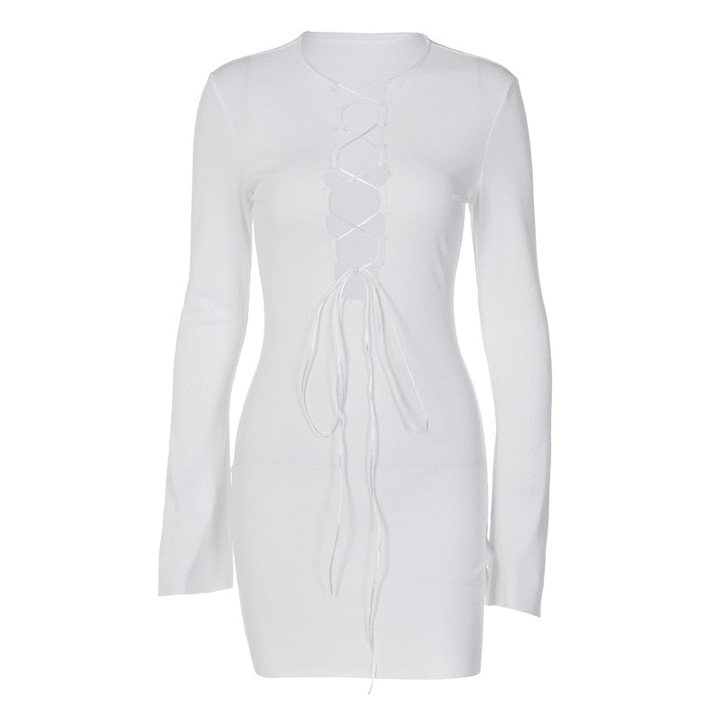 INS 2023 Primavera Autunno Elegante Solido Scollo a V Mini Abito Sexy Benda Club Party Outfits per le Donne Festa Maniche Lunghe Abito Skinny