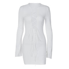 INS 2023 Primavera Autunno Elegante Solido Scollo a V Mini Abito Sexy Benda Club Party Outfits per le Donne Festa Maniche Lunghe Abito Skinny