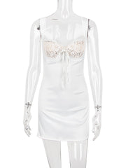 Karlofea, elegante mini abito in raso di classe da donna, per invitati a matrimoni, cocktail party, abiti sexy, con scollo a V, in pizzo, bianco 