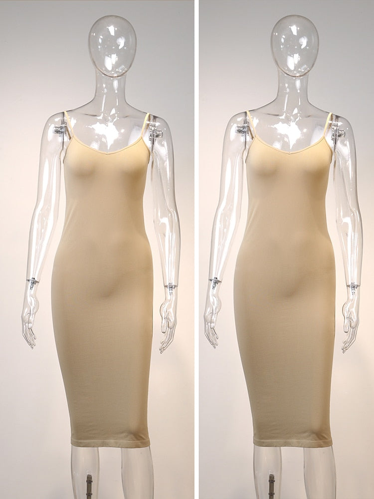 Jastie Abito sottoveste senza cuciture color carne 2023 Estate Donna Cinghie regolabili Sexy Abiti elasticizzati Aderente Slim Midi Dress Underdress