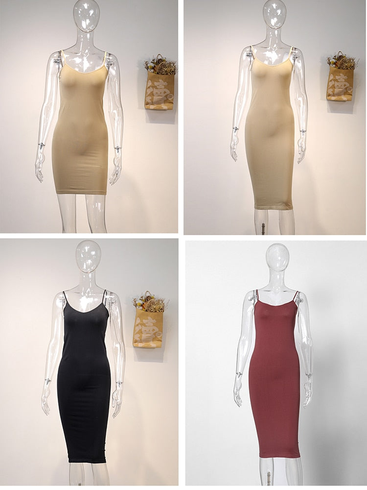 Jastie Abito sottoveste senza cuciture color carne 2023 Estate Donna Cinghie regolabili Sexy Abiti elasticizzati Aderente Slim Midi Dress Underdress