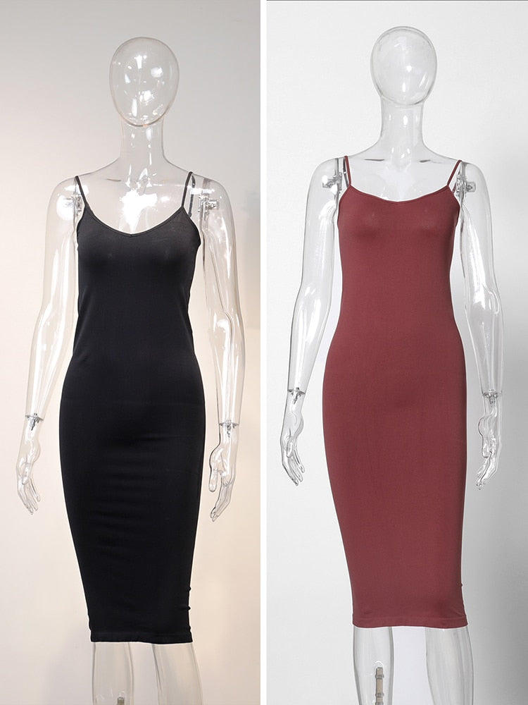 Jastie Abito sottoveste senza cuciture color carne 2023 Estate Donna Cinghie regolabili Sexy Abiti elasticizzati Aderente Slim Midi Dress Underdress