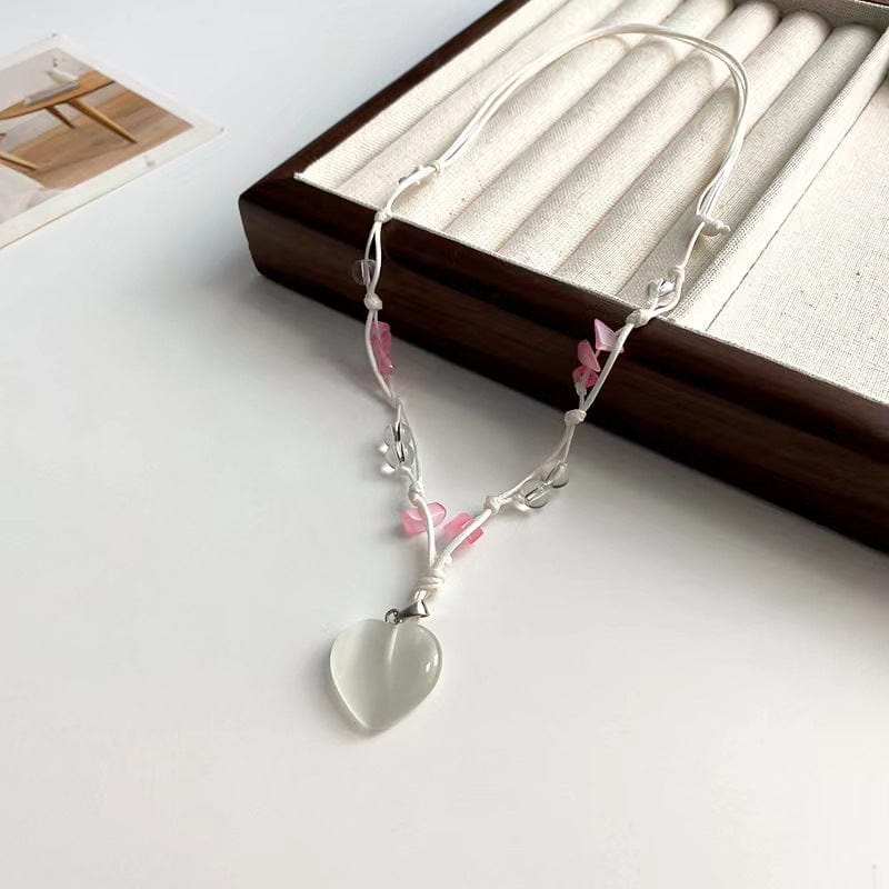 Collana abbinata con ciondolo a forma di cuore in opale chic