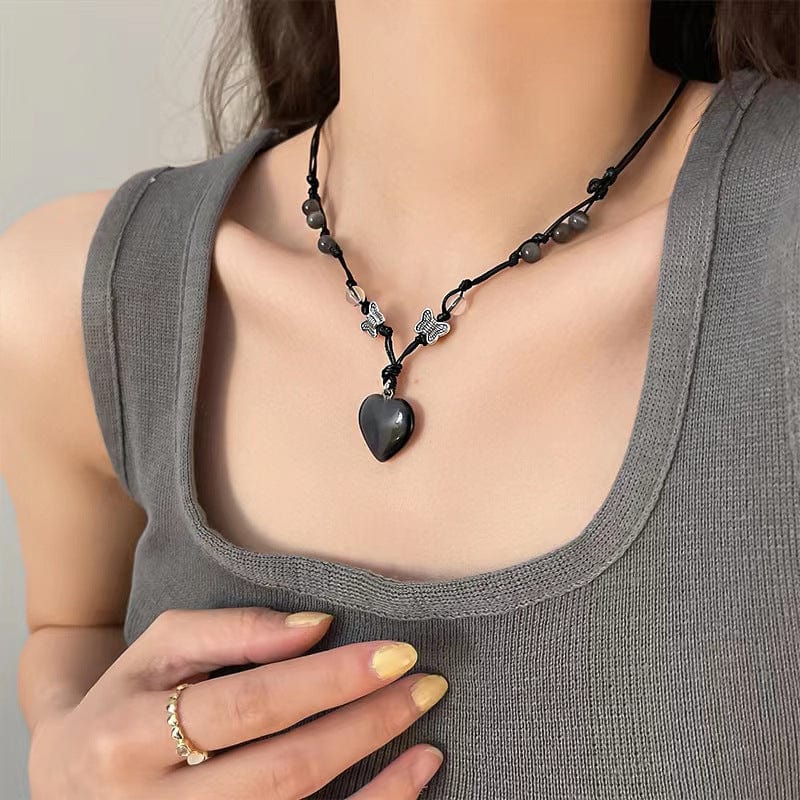 Collana abbinata con ciondolo a forma di cuore in opale chic