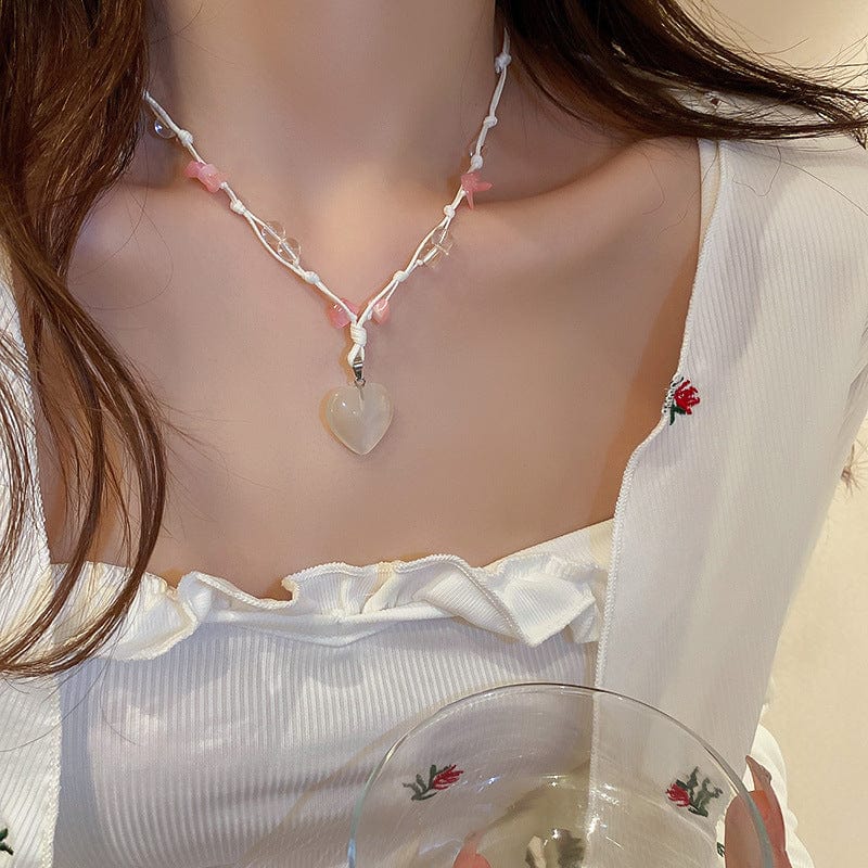 Collana abbinata con ciondolo a forma di cuore in opale chic