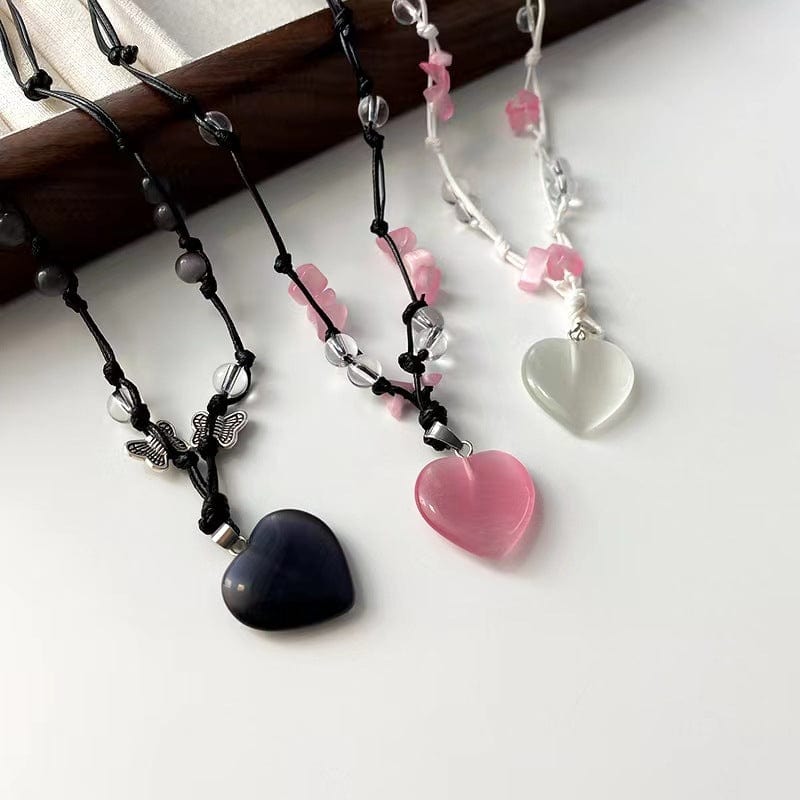 Collana abbinata con ciondolo a forma di cuore in opale chic