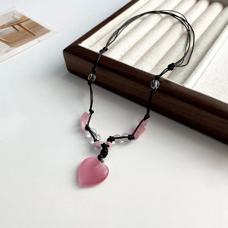 Collana abbinata con ciondolo a forma di cuore in opale chic