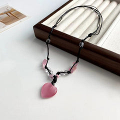 Collana abbinata con ciondolo a forma di cuore in opale chic