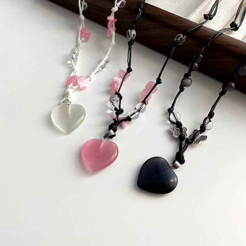 Collana abbinata con ciondolo a forma di cuore in opale chic