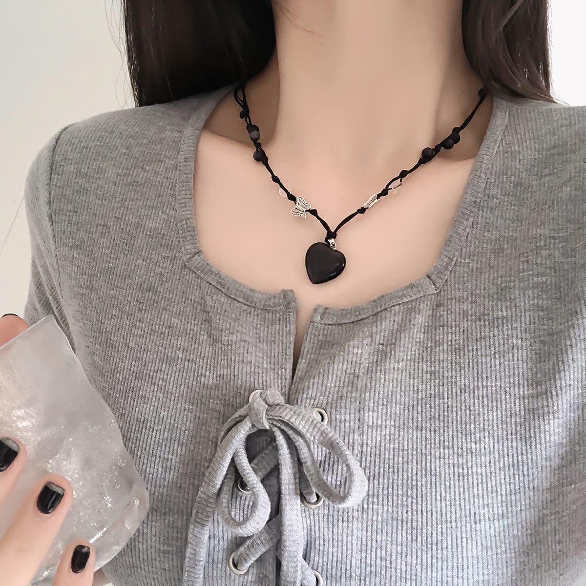Collana abbinata con ciondolo a forma di cuore in opale chic