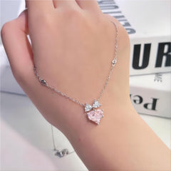 Collana con fiocco a forma di cuore in cristallo rosa chic