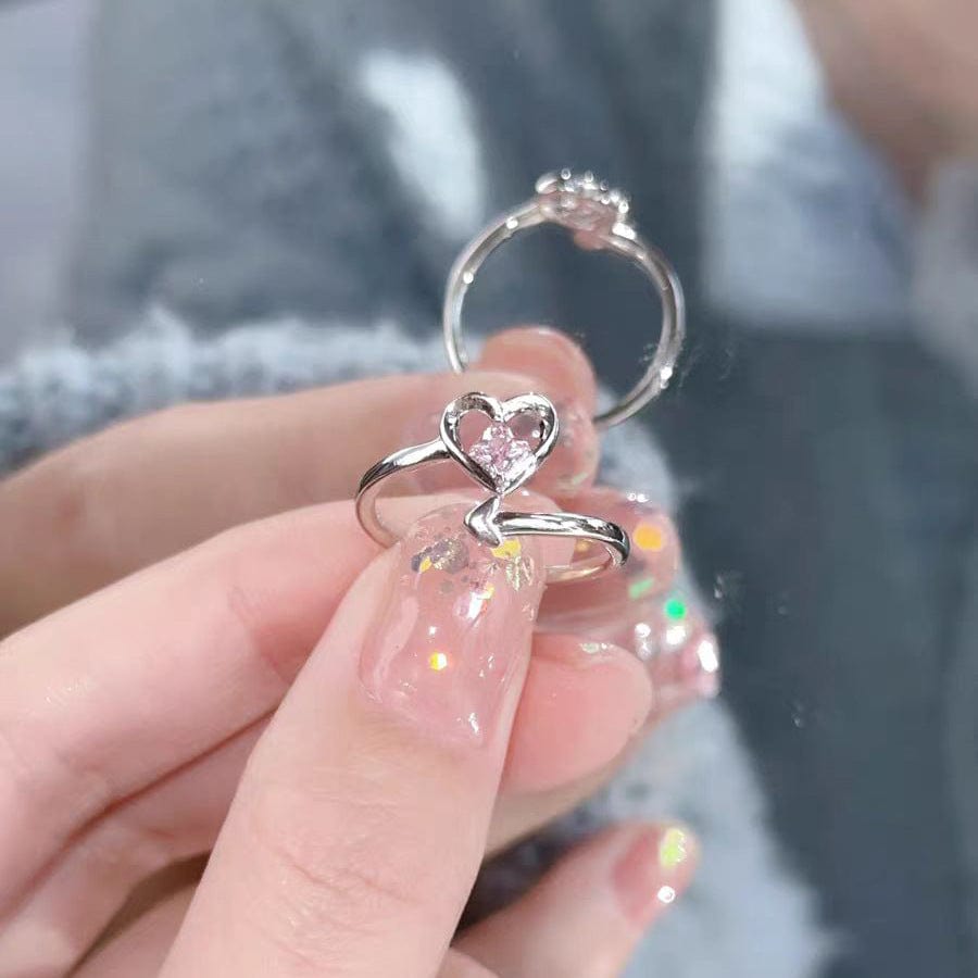 Anello a forma di cuore con cristallo rosa e diavolo