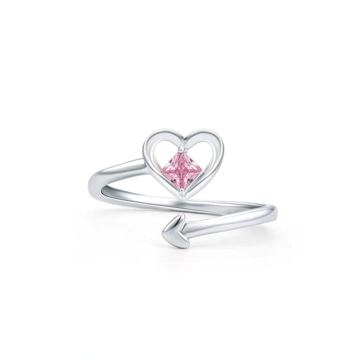 Anello a forma di cuore con cristallo rosa e diavolo