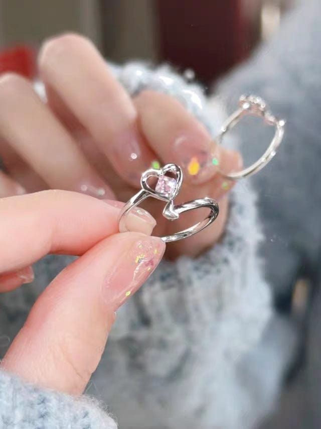 Anello a forma di cuore con cristallo rosa e diavolo