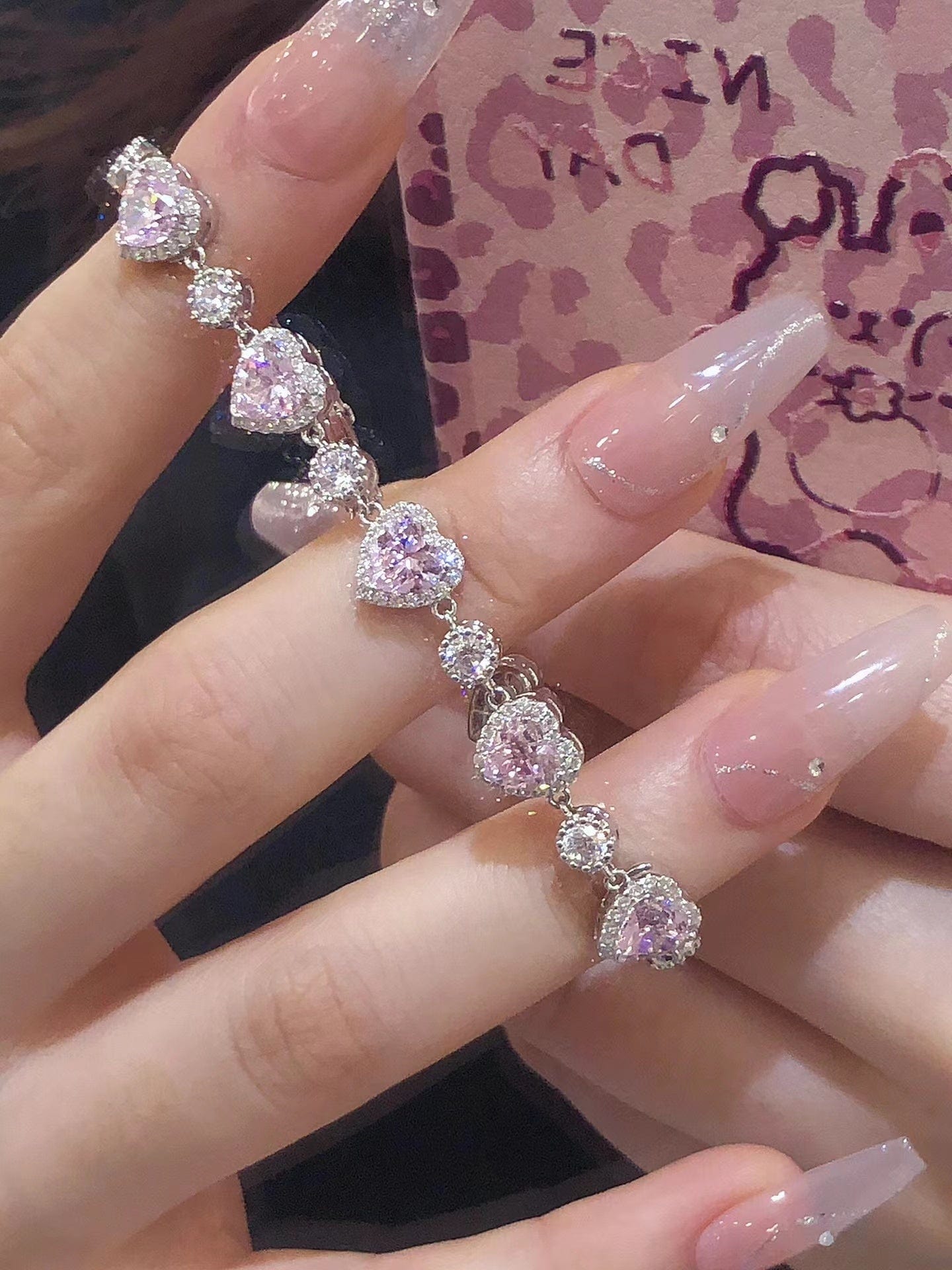 Braccialetto chic con cuore di cristallo rosa