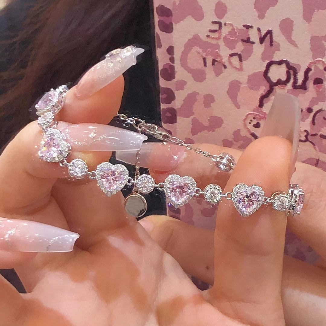 Braccialetto chic con cuore di cristallo rosa