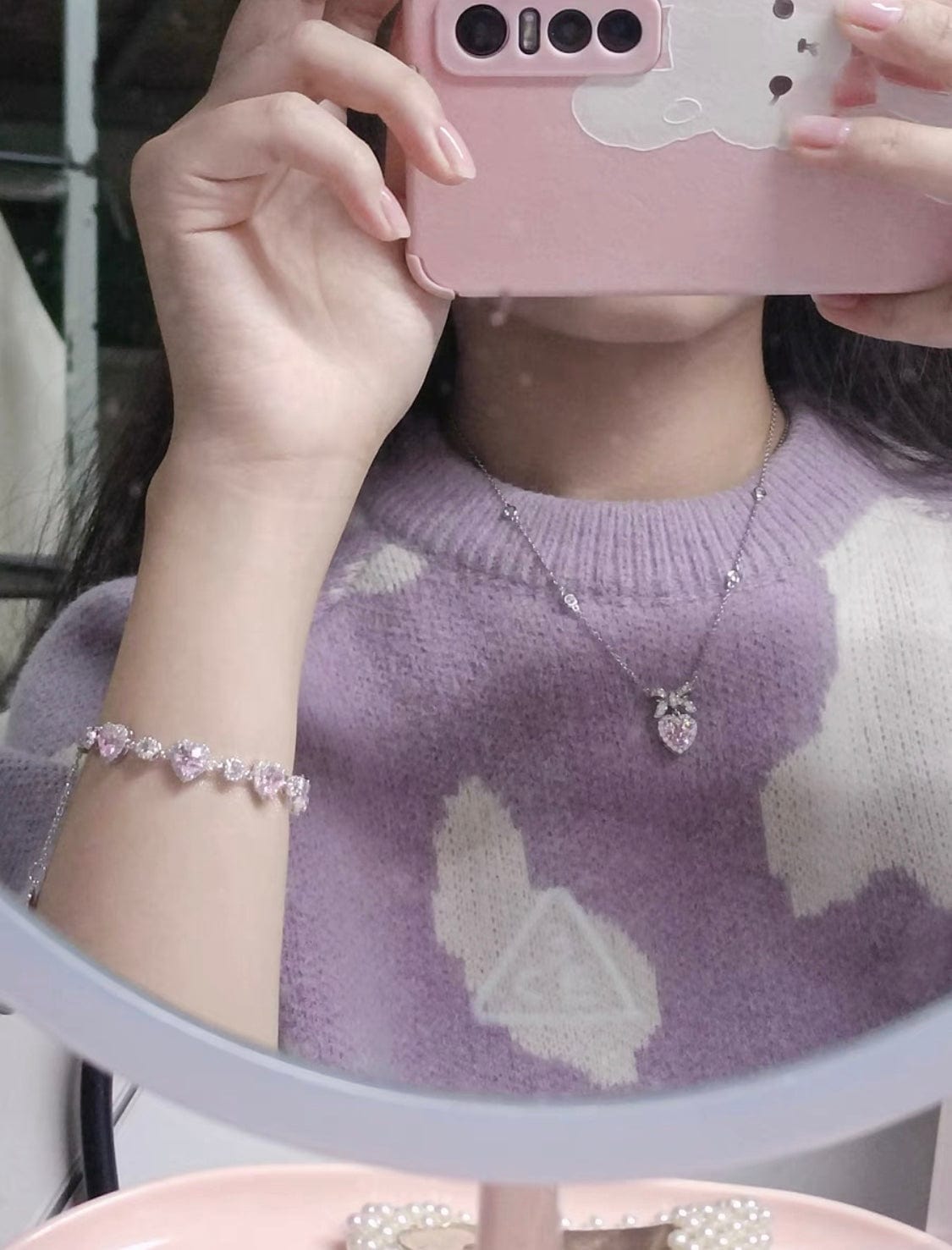 Braccialetto chic con cuore di cristallo rosa