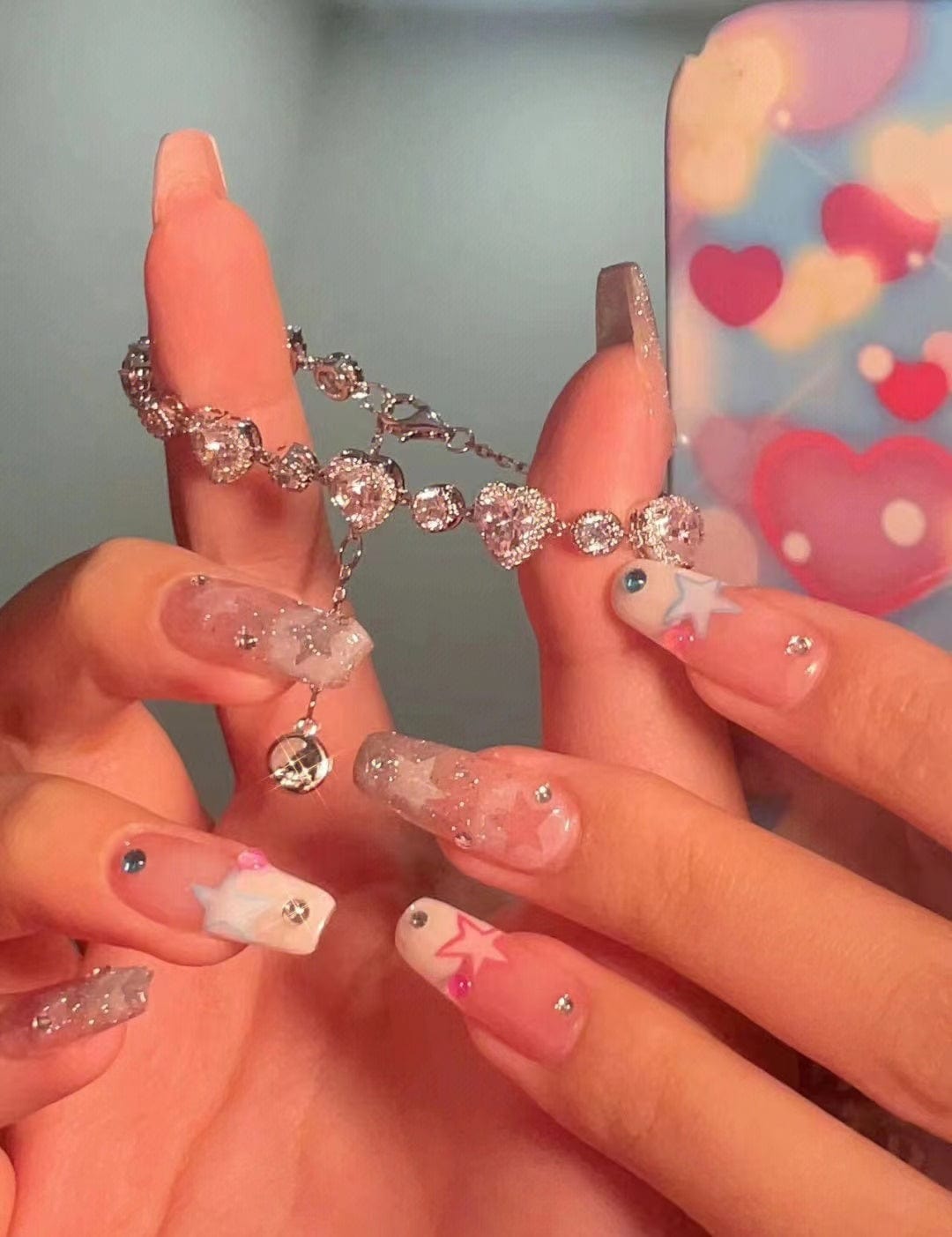 Braccialetto chic con cuore di cristallo rosa